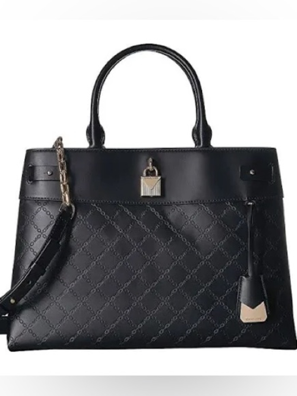 Michael Kors Gramercy Black Embossed Logo Leather Shoulder Bag - $358